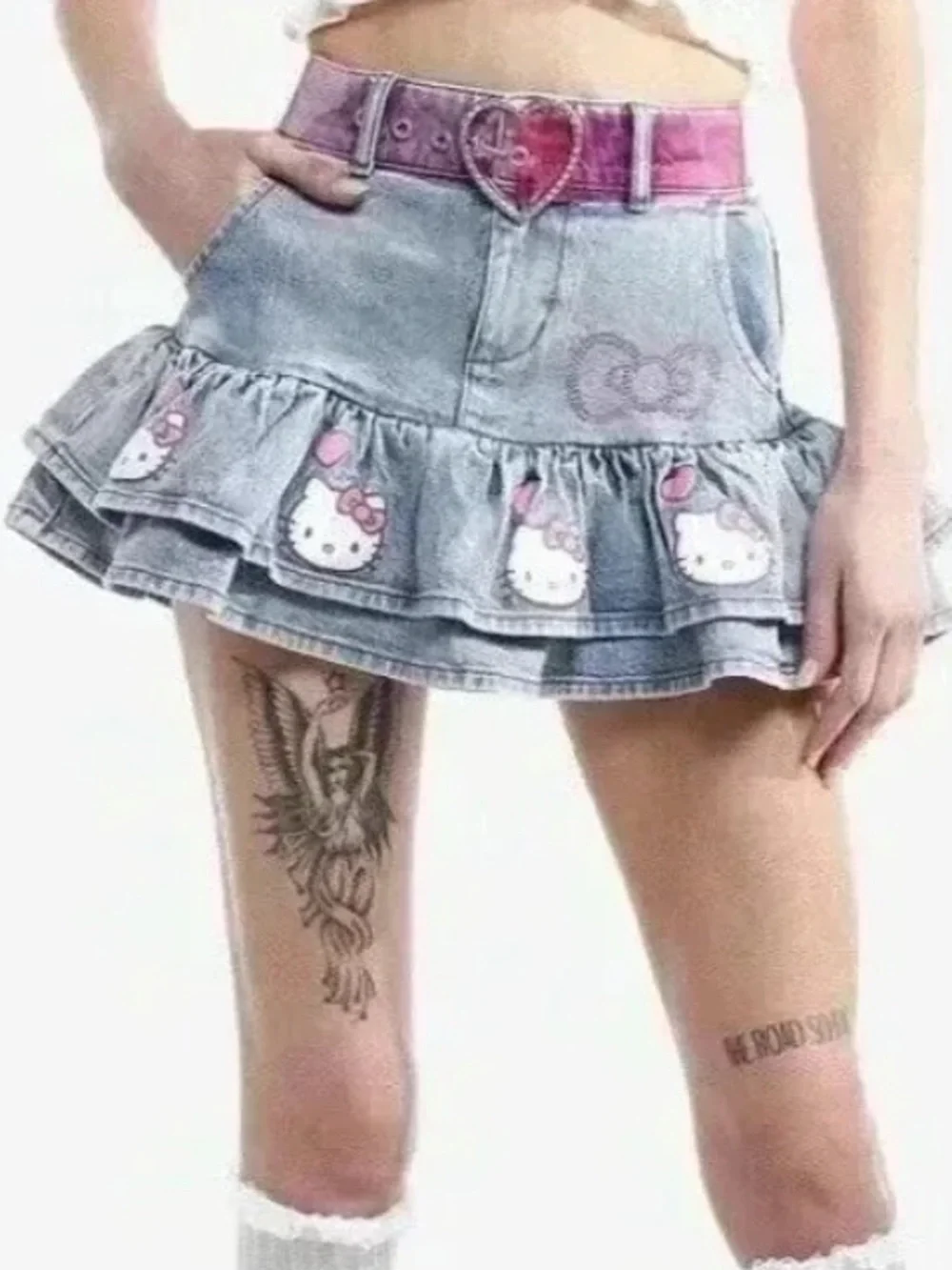 Hello Kitty Denim Ruffle Rhinestone Skirt Size MD - Picture 2 of 3
